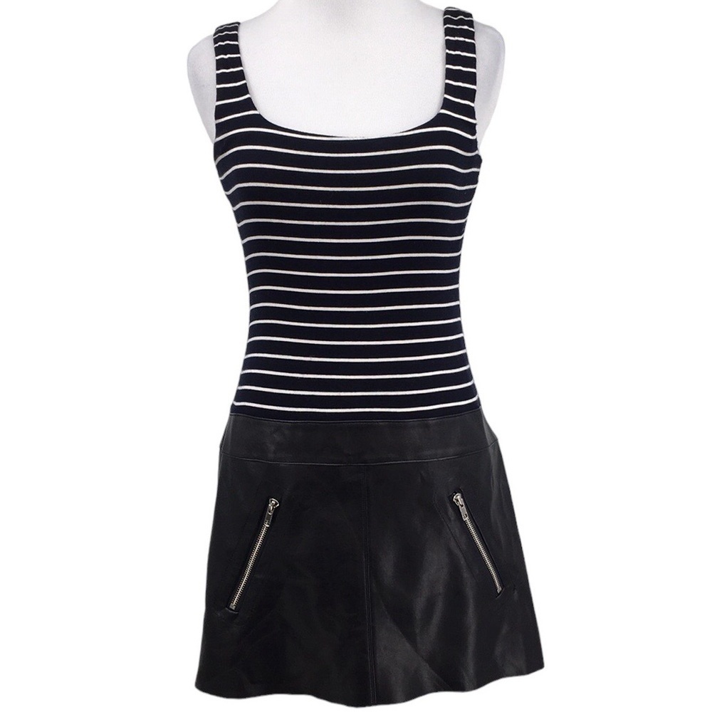 Y2K Bailey 44 Dress Womens XS Blue‎ White Striped Faux Leather Sleeveless Knit